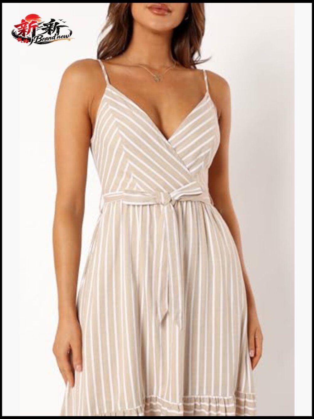 Midi Dress with V-Neck Overlay and Adjustable Straps - Picture 7 of 7